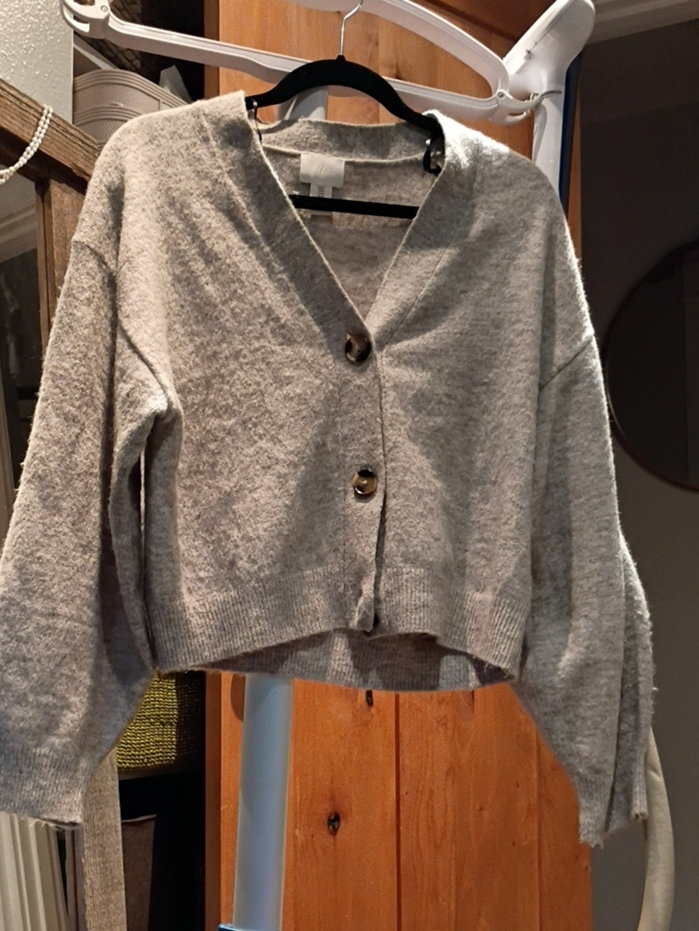 H&M Light Gray V-Neck Button Front Women's Cardigan
